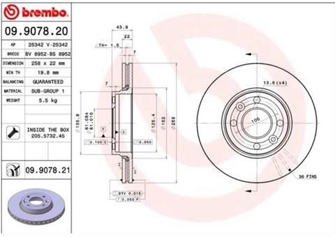 Tarcza hamulcowa Renault Captur Clio IV BREMBO 09.9078.21